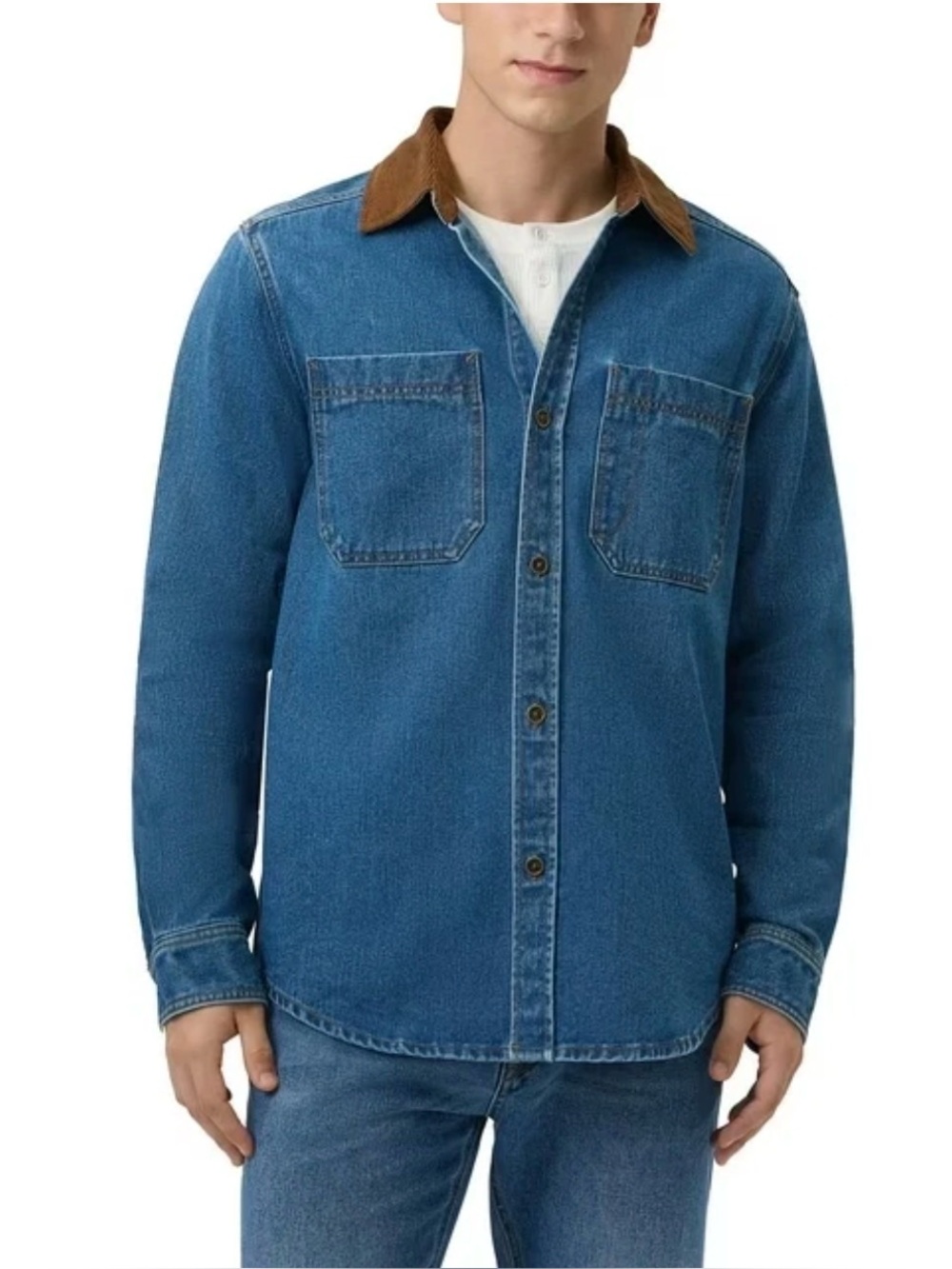Men’s Frye XL Blue Denim Jacket with Brown Collar